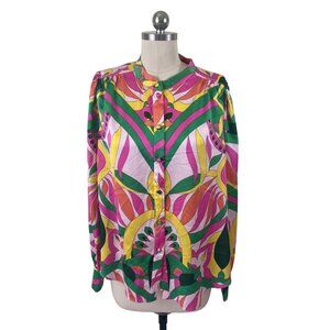 Fate Blouse Womens Medium Pink Long Sleeve Button Down Geometric Retro Modern